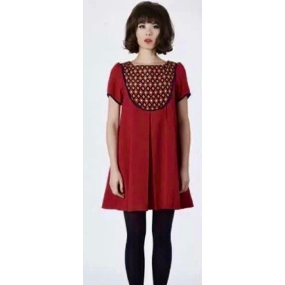 DEAR CREATURES Red Diana Dress Retro 60's A-Line Shift Geometric Diamond X-Small - Picture 8 of 12